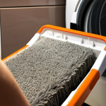 **Prompt:** A close-up shot of a person cleaning a dryer's lint filter with a soft-bristled brush, removing stubborn lint. Focus on the texture of the lint and the cleanliness being achieved. Warm, inviting lighting. *Locale: Inside a typical Italian laundry room.*