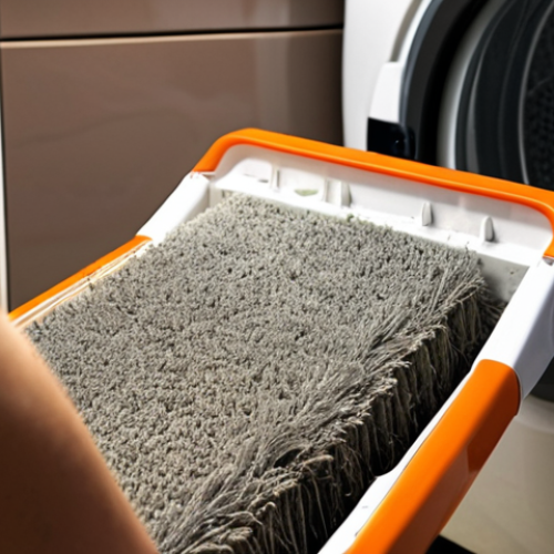 **Prompt:** A close-up shot of a person cleaning a dryer's lint filter with a soft-bristled brush, removing stubborn lint. Focus on the texture of the lint and the cleanliness being achieved. Warm, inviting lighting. *Locale: Inside a typical Italian laundry room.*