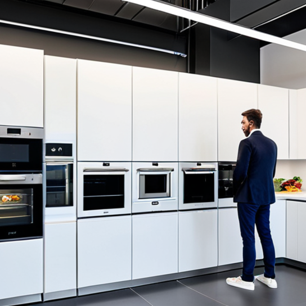 가전제품 온라인 구매 팁 - Modern Kitchen Appliance Showroom**
"A bright and spacious appliance showroom in Milan, Italy. Disp...