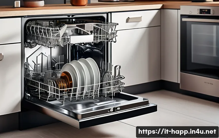 식기세척기 소음 해결 - A detailed cross-sectional illustration of a modern dishwasher interior focusing on worn or damaged ...