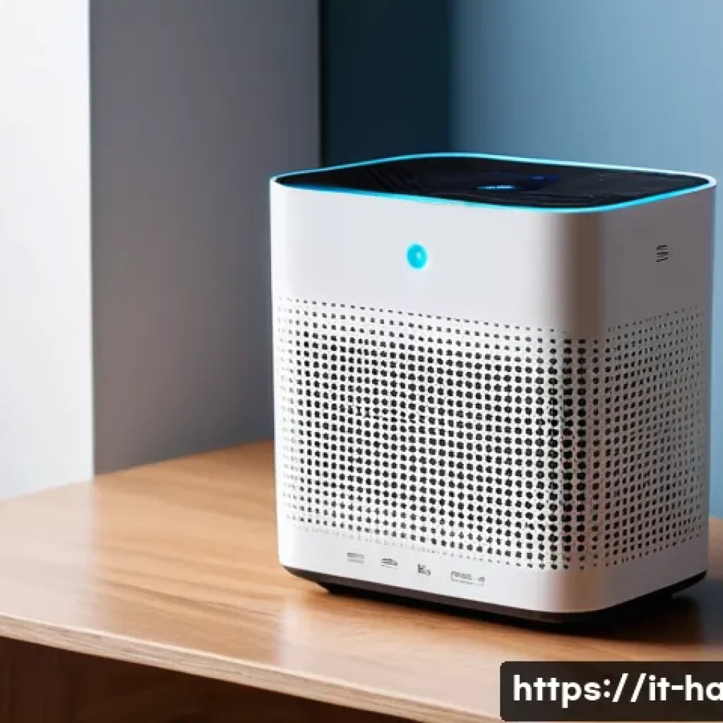 소형 공기청정기 추천 - A modern compact air purifier with a sleek minimalist design in a cozy Italian apartment setting, pl...