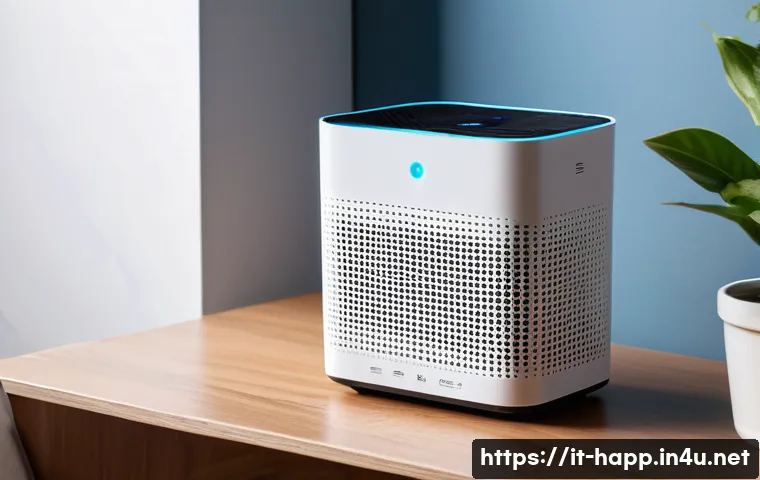 소형 공기청정기 추천 - A modern compact air purifier with a sleek minimalist design in a cozy Italian apartment setting, pl...