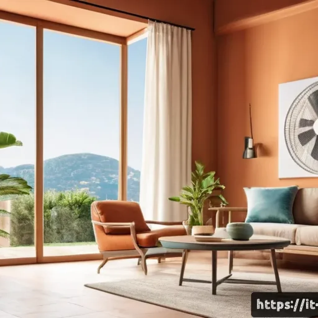 공기순환기 장단점 - A modern Italian living room interior featuring a sleek, space-saving tower fan placed near a large ...