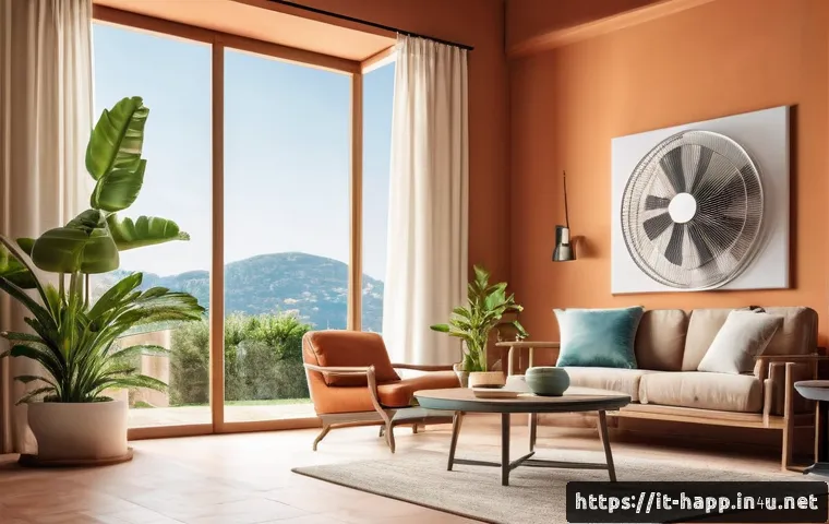 공기순환기 장단점 - A modern Italian living room interior featuring a sleek, space-saving tower fan placed near a large ...