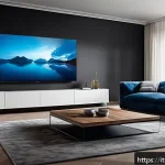 홈시어터 시스템 구성 - A modern Italian living room designed for optimal home theater experience, featuring a sleek 100-inc...